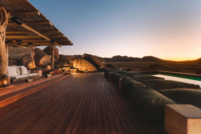 Pool area overlooking the Namib Desert at Zannier Hotels Sonop
